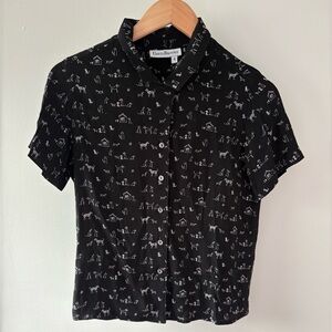 David Brooks Dog Doodle Print Button Up Blouse